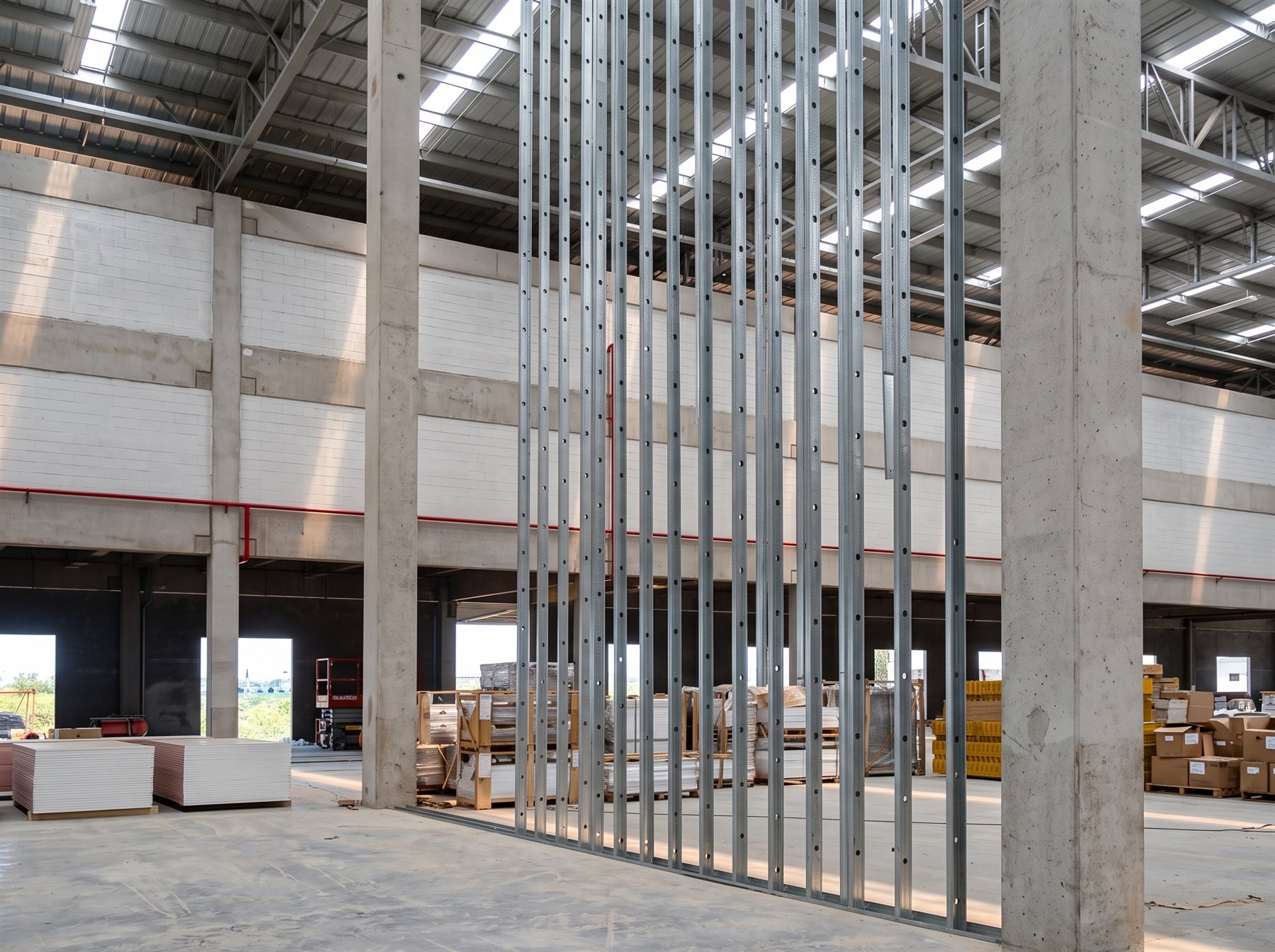 Estrutura de parede de compartimentação sendo montada pela AGL, Belo Horizonte